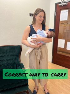 Proper ergonomics while carrying a baby can decrease risk of pain